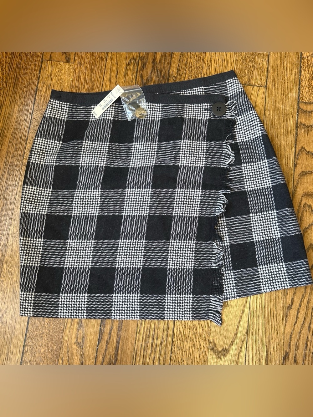NWT Madewell Black and White Plaid Fringe Mini Skirt